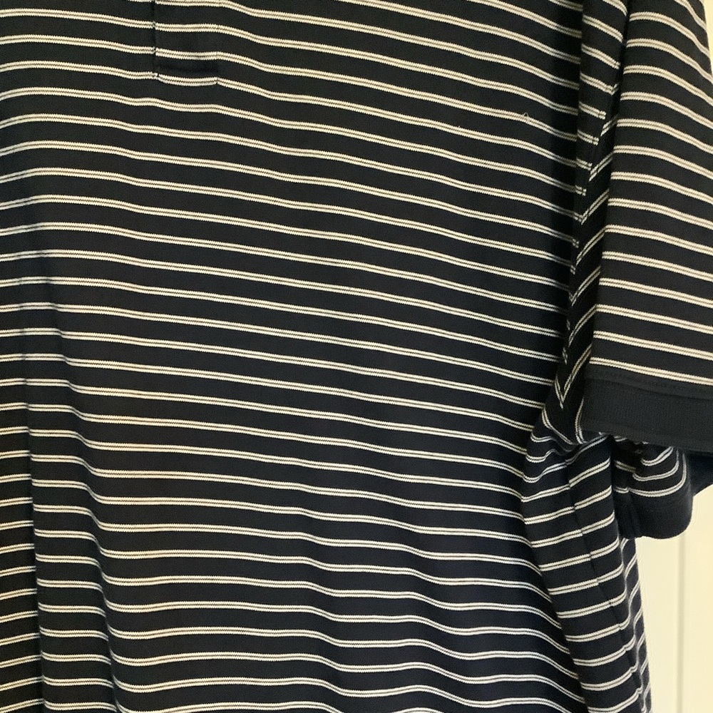 L.L. Bean Men's Polo Shirt - Dark Blue and White Stripes - Picture 2 of 4